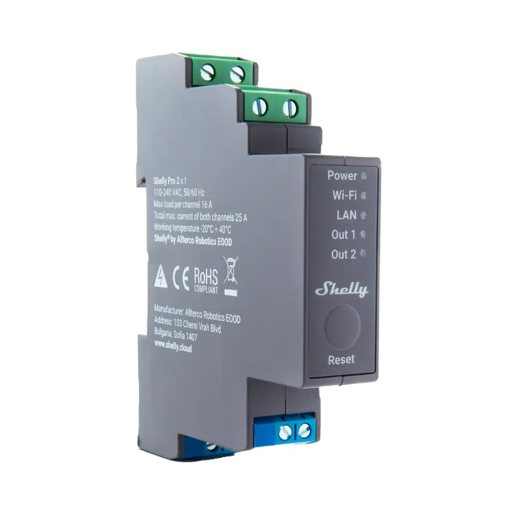 Shelly Pro 2 DIN-Rail Mounted Smart Switch with Dry Contacts